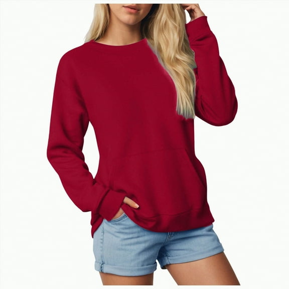 Jkety Pullover Sweatshirts for Women Women's Soft Solid Slimming Pullover,Crewneck Long Sleeve Shirts Blouse For Women,Womens Waffle Knit Tops Wine,L