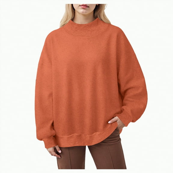 Jkety Pullover Sweatshirts for Women Womens Long Sleeve Stretch Crewneck Ribbed T-Shirt Fitted Casual Basic Tops Orange,M