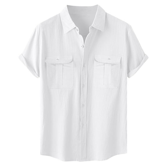Jkety Shirts Men Men's Knit Button Down Shirt Vintage Short Sleeve Shirts Casual Beach Tops White,M