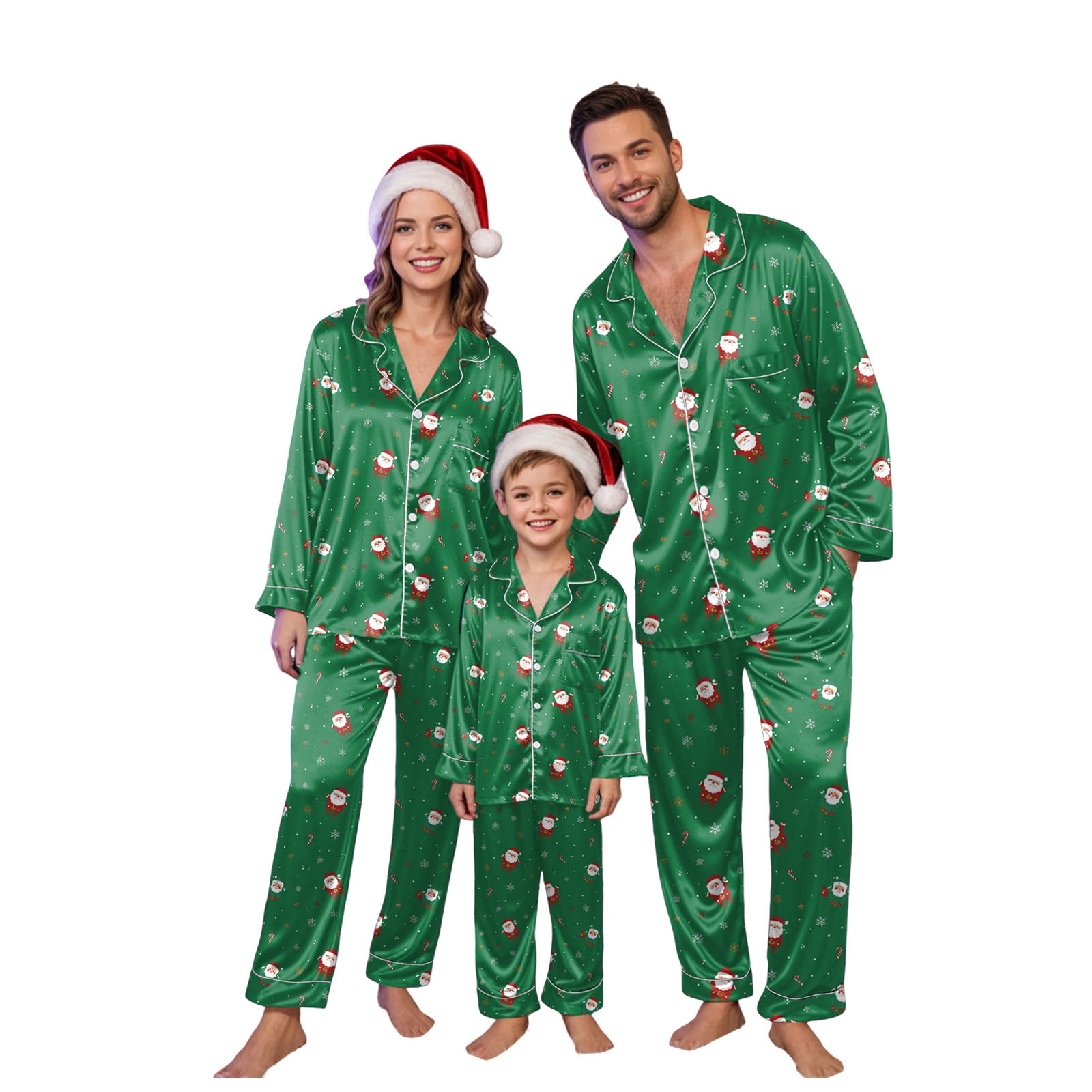 Jkety Silk Satin Matching Christmas Pajamas for Family Button Down ...