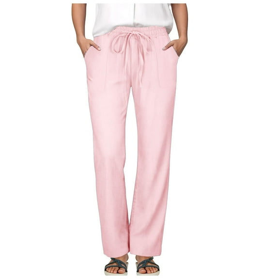 Jkety Slacks for Women Womens Pants Wide Leg High Waisted Palazzo Pants Summer Flowy Beach Lounge Casual Trousers with Pockets(Pink,3XL)