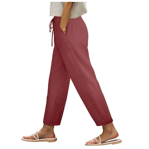Jkety Summer Pants Women's Ultra Lux Comfort Any Wear Straight Leg Pant(Brown,L)