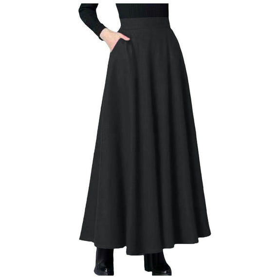 Jkety Summer Skirts Women's Skirts Vintage Elastic High Waist A-Line Long Maxi Skirts Black,3XL