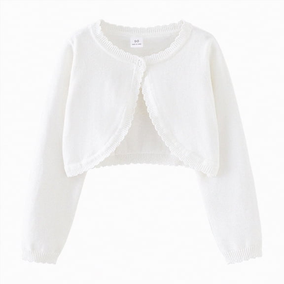 Jkety Sweater for Girls Cardigan with Button Loose Long Sleeve Shrug Sweaters Cropped Uniforms Kids Knit Sweater Outerwear Girls Cardigans 7-8(White,13-14 Years)