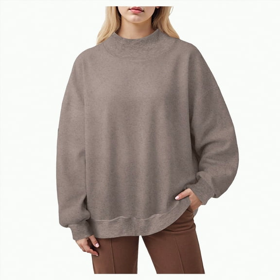 Jkety Sweatshirt for Women Long Sleeve Shirts for Women Winter Fall Casual Crewneck Basic Layer Tops Tees Comfy Stretchy Blouse Khaki,M