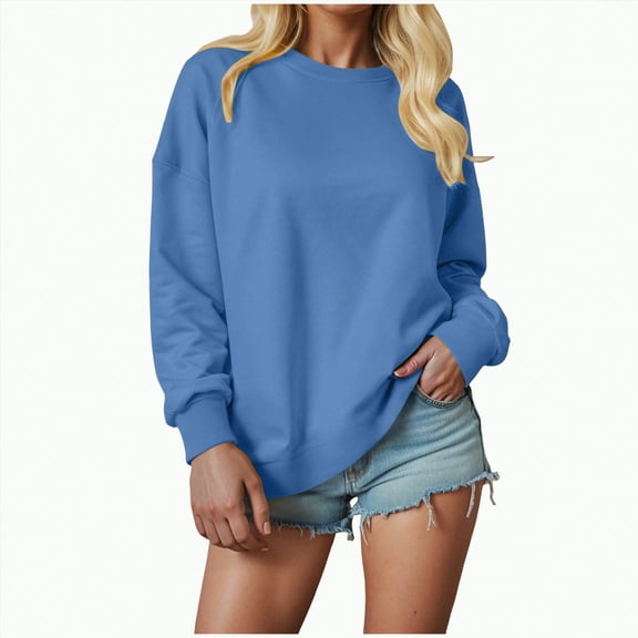 Jkety Sweatshirt for Women T Shirts for Women Oversized Long Sleeve Basic Crewneck Tee Fall Winter Casual Blouses Light Blue,S