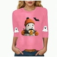 thumbnail image 1 of Jkety T Shirt Women Women's Fall Halloween 3/4 Sleeve V Neck Shirt Vintage Hocus Focus Graphic Tee Funny Family Party Matching Holiday Tops(Pink,M), 1 of 6