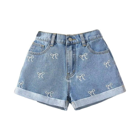 Jkety Teen Girls Jeans Girls Jean Shorts Ripped Distressed Frayed Raw/Folded Hem Teen Tween Youth Mid Rise Casual Summer Kids Light Blue,8-9 Years