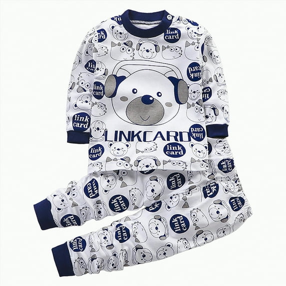 Jkety Toddler Boy Outfit Sets Toddler Boys Clothes Winter Kids Long Sleeve Tops+Floral Long Pants 2Pcs Set Outfits Navy,3-6 Months