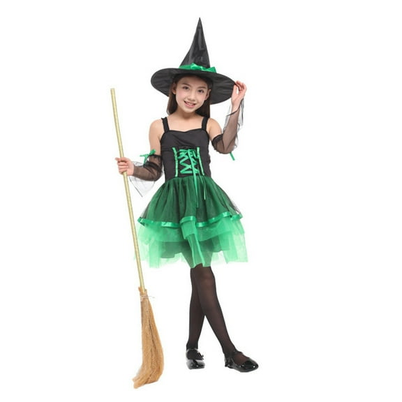 Jkety Toddler Girl Halloween Princess Dress Rose Halloween Party Fancy Dress for Girls Green,5-6 Years