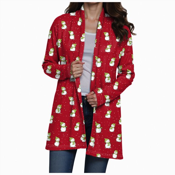 Jkety Ugly Christmas Sweater Christmas Womens Jacket Printed Long Sleeve Plus Size Cardigan Trendy Lightweight Fashion Casual Outerwear Watermelon Red,S