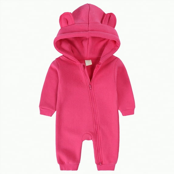 Jkety Winter Baby Clothes Infant and toddler Baby Boys Toggle Winder Snowsuit Hooded Puffer Jacket with Gloves Hooded Footie Jumpsuit Hot Pink,3-6 Months