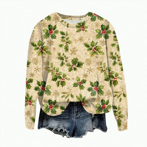 Jkety Women Christmas Sweatshirt Vintage Santa Christmas Sweatshirt, Retro Holiday Crewneck, Santa with Gifts & Christmas Trees, Merry Christmas Text, Cozy Xmas Pullover for Women Yellow,2XL