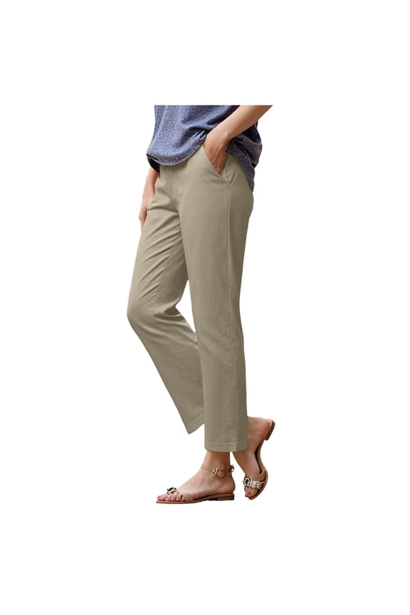 Women High Waist Pants Casual Wide Leg Trousers Button Down Loose Work Office Business Suit Pant Pockets Linen Pants Women(Beige,2XL)
