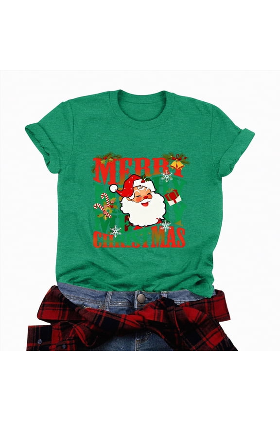 Women'S Christmas Short Sleeve Tee Christmas Shirts for Women Funny Christmas Decoration Element Graphic Shirts Tree Light Letter Printing Family Tops Green,3XL