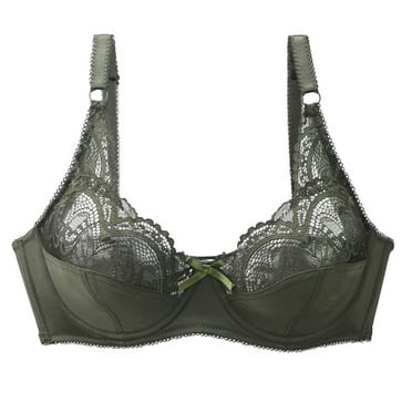 Jkety Women's Double Support Wireless, Lace Bra with Stay-in-Place Straps, Full-Coverage Warners Bras for Women Wirefree Green,75B
