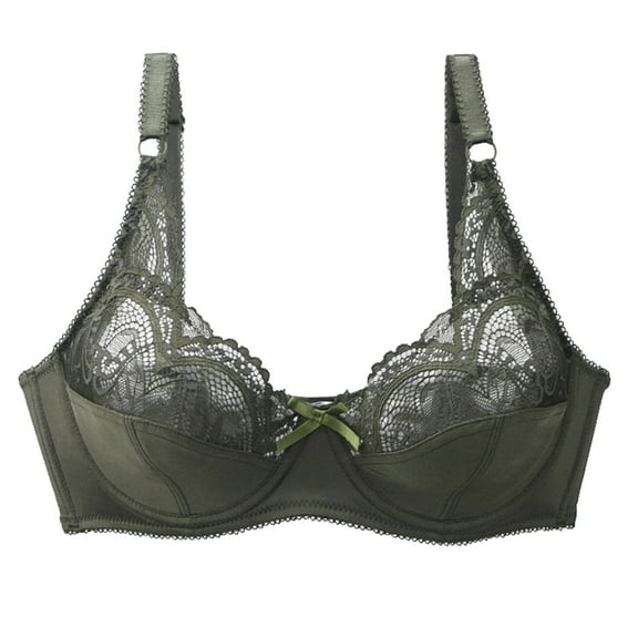 Jkety Women's Double Support Wireless, Lace Bra with Stay-in-Place Straps, Full-Coverage Warners Bras for Women Wirefree Green,75B
