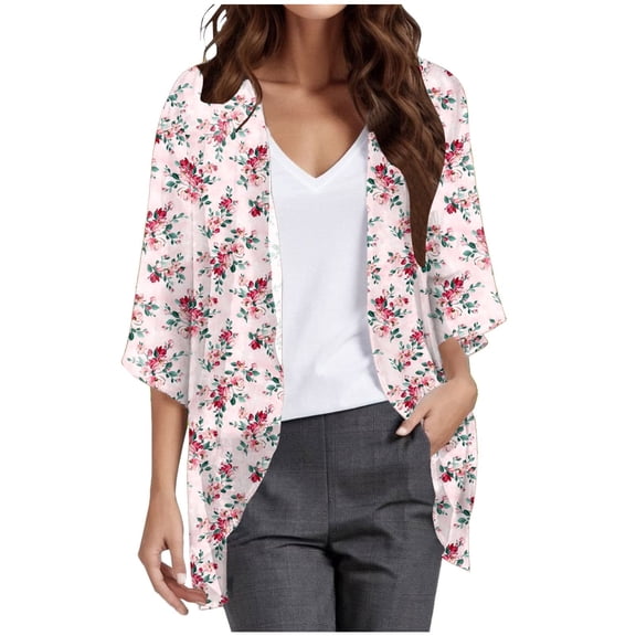 Jkety Women's Fashion Cardigan Sweater Lightweight Open Front Long Casual Beach Kimonos Outfits with Pockets Lightweight Summer Cardigan(Pink,M)