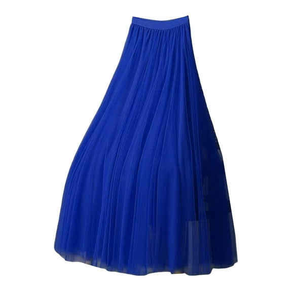 Jkety Women's Girls Elastic Waist Long Flowy Bohemian Cotton Casual Maxi Skirt for Summer Beach Holiday Linen Maxi Skirt Dark Blue,S