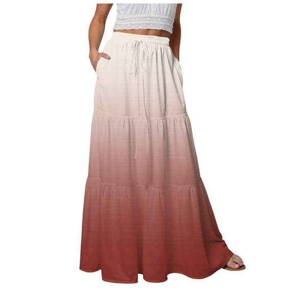 Jkety Women's Pleated Skirt Chiffon Elastic Waist A-Line Midi Length Skirt Maxi Skirts for Women 2025 Brick Red,2XL