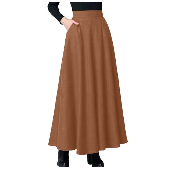 Jkety Women's Skirts for Women Trendy A Line Long Maxi Pull On Elastic Skirt Khaki,2XL