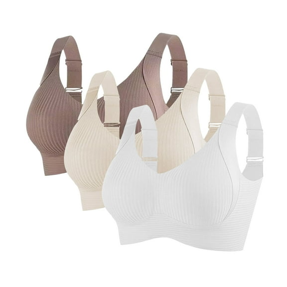 Jkety Women's Wireless Seamless Full-Coverage Bra with Moisture-Wicking Cotton Sports Bras for Women Khaki,M