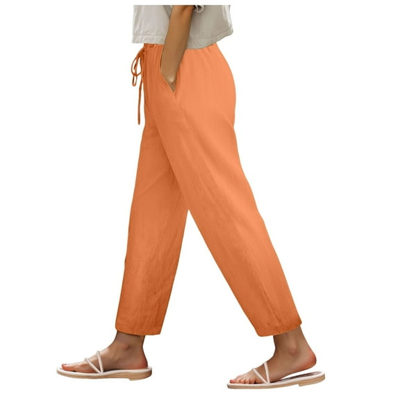 Jkety Womens Baggy Wide Leg Palazzo Pants Casual Loose Drawstring Elastic Waisted Lounge Trousers with Pockets Flowy Pants for Women(Orange,M)