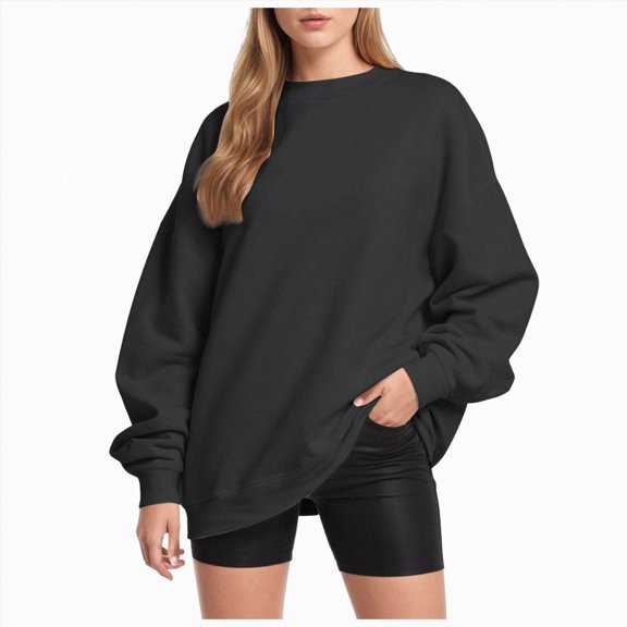 Jkety Womens Basic Tops Women Fall Tops Long Sleeve Tunic Tops Casual Crew Neck Blouses Color Block Loose Fit T Shirts for Ladies Clothes Black,2XL