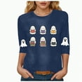 thumbnail image 1 of Jkety Womens Fall Shirts Halloween V Neck 3/4 Length Sleeve Pumpkin T-Shirts Thanksgiving Graphic Tee Tops Summer Tops(Navy,L), 1 of 6