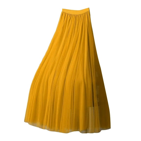 Jkety Womens Hollow Out Maxi Skirts Summer High Waisted Boho Fringe Hem Long Skirt Flowy Dresses for Women Yellow,S