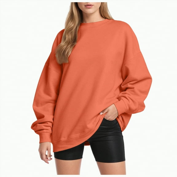 Jkety Womens Long Sleeve Tops Women's Soft Solid Slimming Pullover,Crewneck Long Sleeve Shirts Blouse For Women,Womens Waffle Knit Tops Orange,S