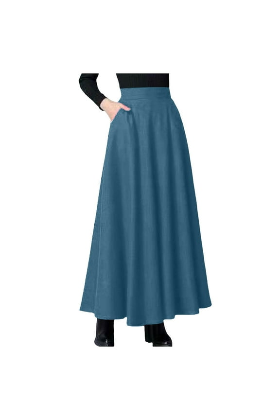 Womens Maxi Skirt Flowy Skirts for Women Below Knee 2025 Fashion Trendy Blue,M