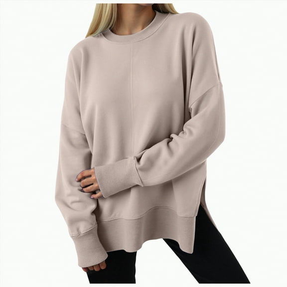 Jkety Womens Sweatshirt Women's Soft Solid Slimming Pullover,Crewneck Long Sleeve Shirts Blouse For Women,Womens Waffle Knit Tops Khaki,M