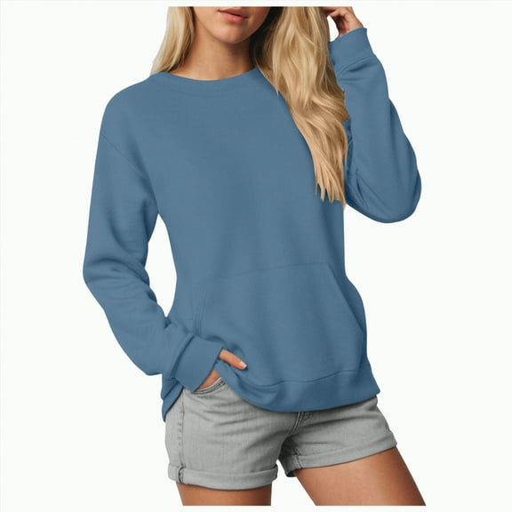 Jkety Womens Tops Womens long shirt Striped Pullovers Crewneck long sleeve shirt Color Block Side Split Tunic Tops for women clothes Light Blue,M