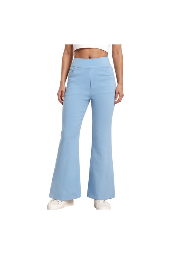 Work Pants Women Women's Super Stretch Millennium Pocket Pull on Career Pant(Light Blue,L)