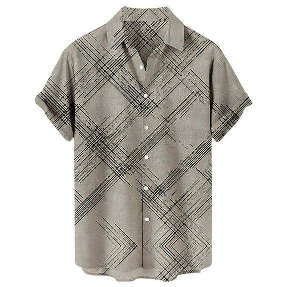 Jkety Workout Shirts for Men Shirt for Men Sleeves Printed Casual Button Down Summer Beach Dress Shirts Grey,3XL