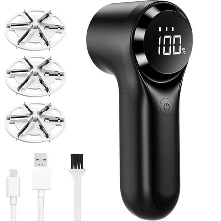 Jkjoy Fabric Shaver, Electric Lint Remover, Rechargeable Lint Shaver, Sweater Defuzzer to Remove Pilling, Battery Operated, 6-blade, 3-speed with LED Display for Clothes, Upholstery, Furniture, Black
