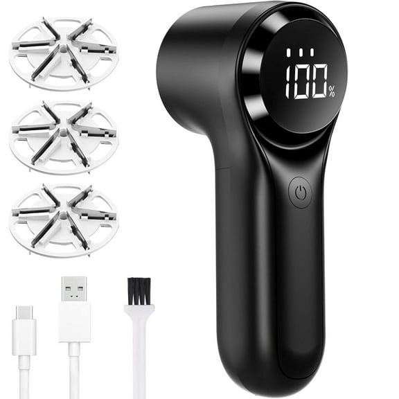 Jkjoy Fabric Shaver, Electric Lint Remover, Rechargeable Lint Shaver, Sweater Defuzzer to Remove Pilling, Battery Operated, 6-blade, 3-speed with LED Display for Clothes, Upholstery, Furniture, Black