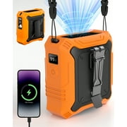Jkjoy Portable Waist Fan, Portable Fan with 5-Speed Settings, Dual-Sided Clip on Wearable Belt Personal Fan for 8000mAh, 2 Settings including Flashlight,Travel Essential for Outdoor Camping as Power