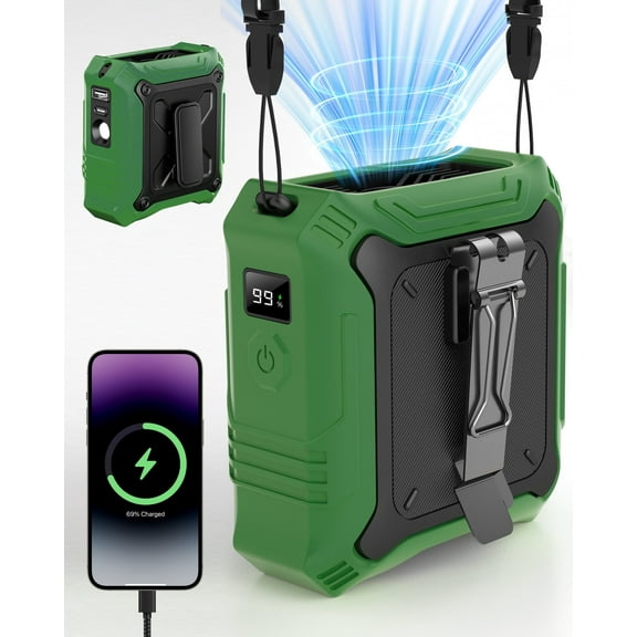 Jkjoy Portable Waist Fan, Portable Fan with 5-Speed Settings, Dual-Sided Clip on Wearable Belt Personal Fan for 8000mAh, 2 Settings including Flashlight,Travel Essential for Outdoor Camping as Power