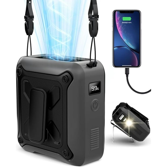 Jkjoy Portable Waist Fan - Wearable Belt Personal, 5-Speed Dual-Sided Clip-on, 8000mAh, Flashlight - Outdoor Camping Travel Essential