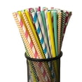 thumbnail image 1 of Jkung 100Pcs Biodegradable Paper Straws Colorful Striped Print Food-Grade Safe Drinking Straws Party Supplies, 1 of 8