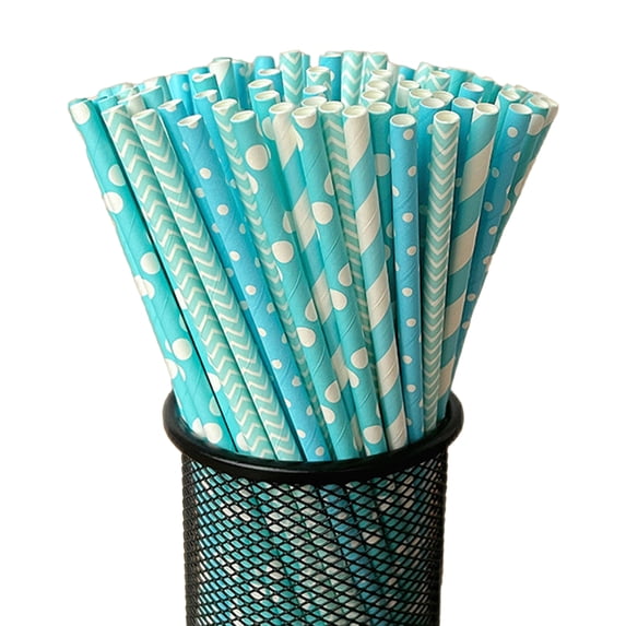 Jkung 100Pcs Biodegradable Paper Straws Colorful Striped Print Food-Grade Safe Drinking Straws Party Supplies