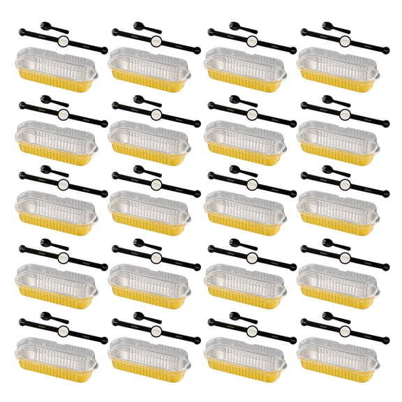 Jkung 20/50Pcs Mini Loaf Pans Disposable Aluminum Tin Foil Pans with Clear Snap-On Lids Reusable Rectangle Foil Baking Pans for Cakes Snacks Meal Prep
