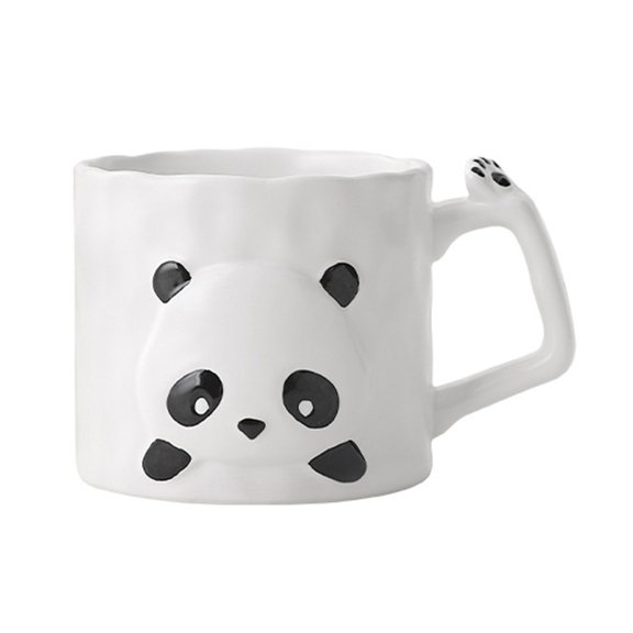 Jkung 390ml Ceramic Mug Cartoon Panda Shape Large Capacity Ceramic Coffee Mug with Chinese Elements High Temperature Resistant Office Cup