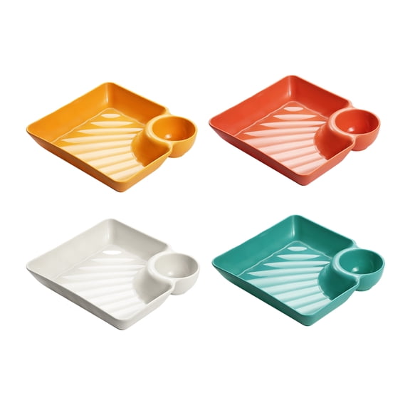 Jkung 4Pcs Reusable Dipping Sauce Tray Set Stackable Divided Plates for Appetizers Sushi Tacos Dumplings Fries Snacks Sauce Serving Dish for Parties Home Dining