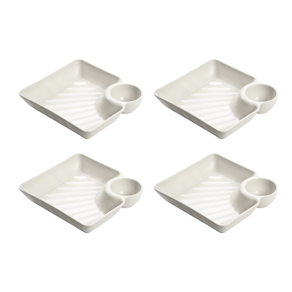 Jkung 4Pcs Reusable Dipping Sauce Tray Set Stackable Divided Plates for Appetizers Sushi Tacos Dumplings Fries Snacks Sauce Serving Dish for Parties Home Dining