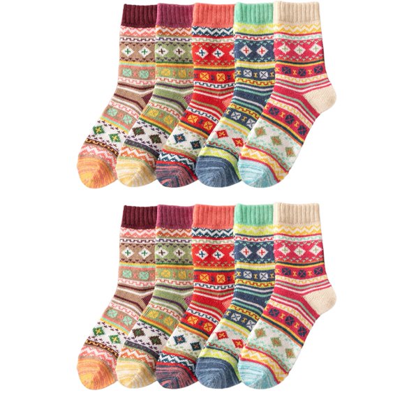 Jkung 5 Pairs Christmas Women Socks High Elastic Thick Soft Cold Protection Winter Warm Mid-Tube Lady Socks