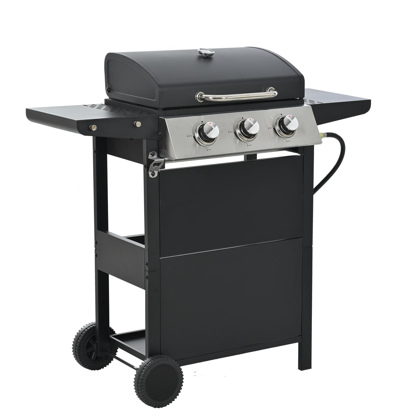 Black Stainless Steel 3-Burner Propane Gas Grill with Wheels