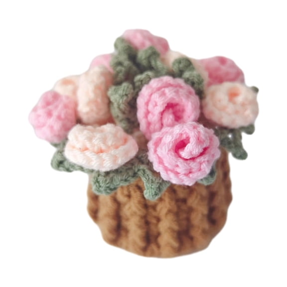 Jkung Crochet Flowers Coaster Handmade Rose Coaster Potted Flowers Decorative Rose Bouquet Coaster with Basket Gift for Family Friends Flower Lovers
